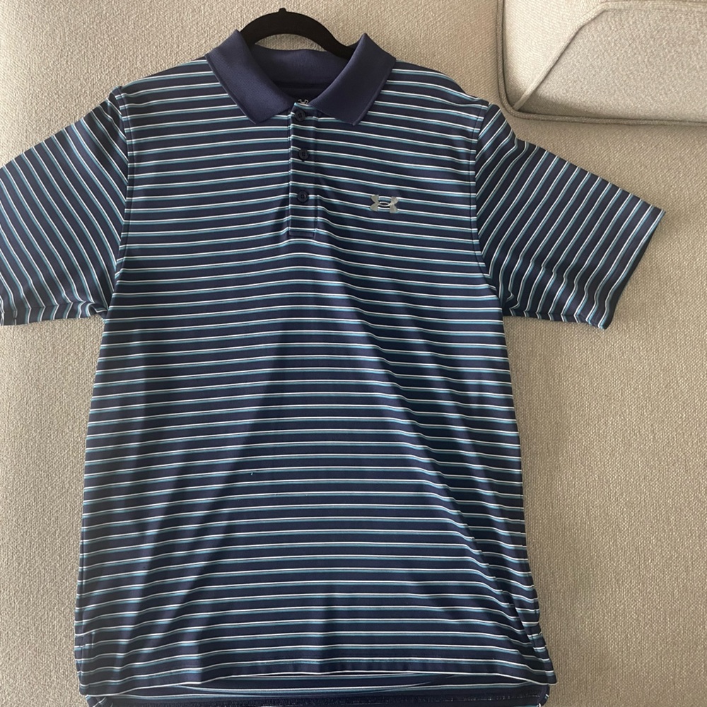 Under Armour Striped Polo Men's Medium Blue HeatGear Athletic Golf